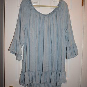 Terra & Sky Light Blue Peasant Top/Tunic, size 2X (20W-22W)